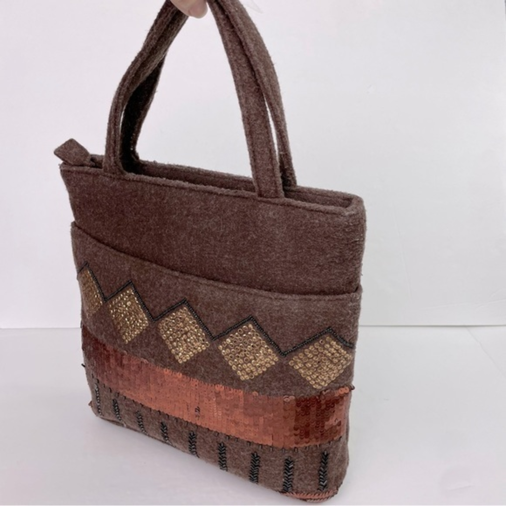 Brown Sequins Felt Mini‎ Tote